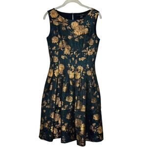 Cynthia Steffe Black Copper Floral Sleeveless Pleated A Line Dress Size 4